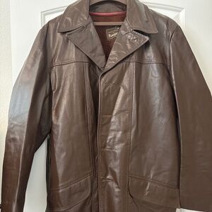 Vintage Ramsgate Brown Genuine Leather Car Coat Jacket Mens 44 Large